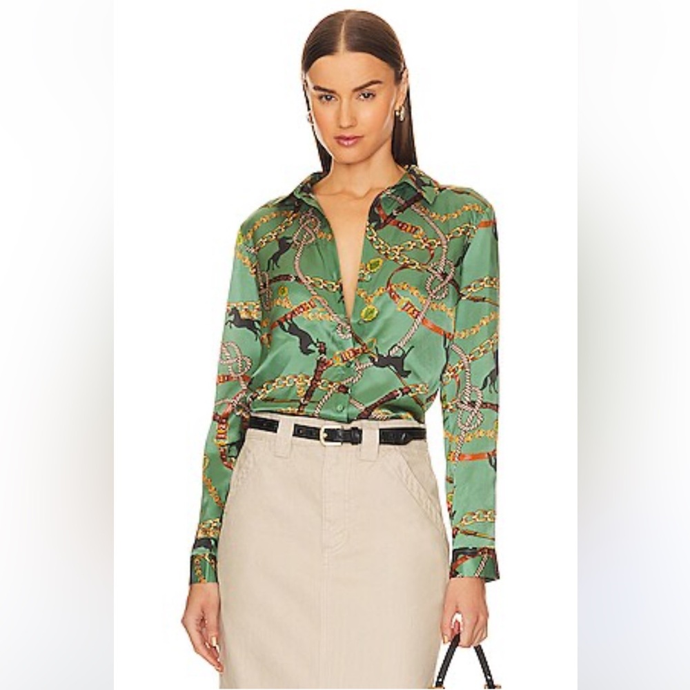 L’agence Tyler Blouse in Frosty Spruce & Horse Chain